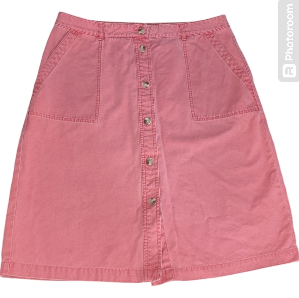 Eddie Bauer pink wash button-up cotton midi skirt size 14